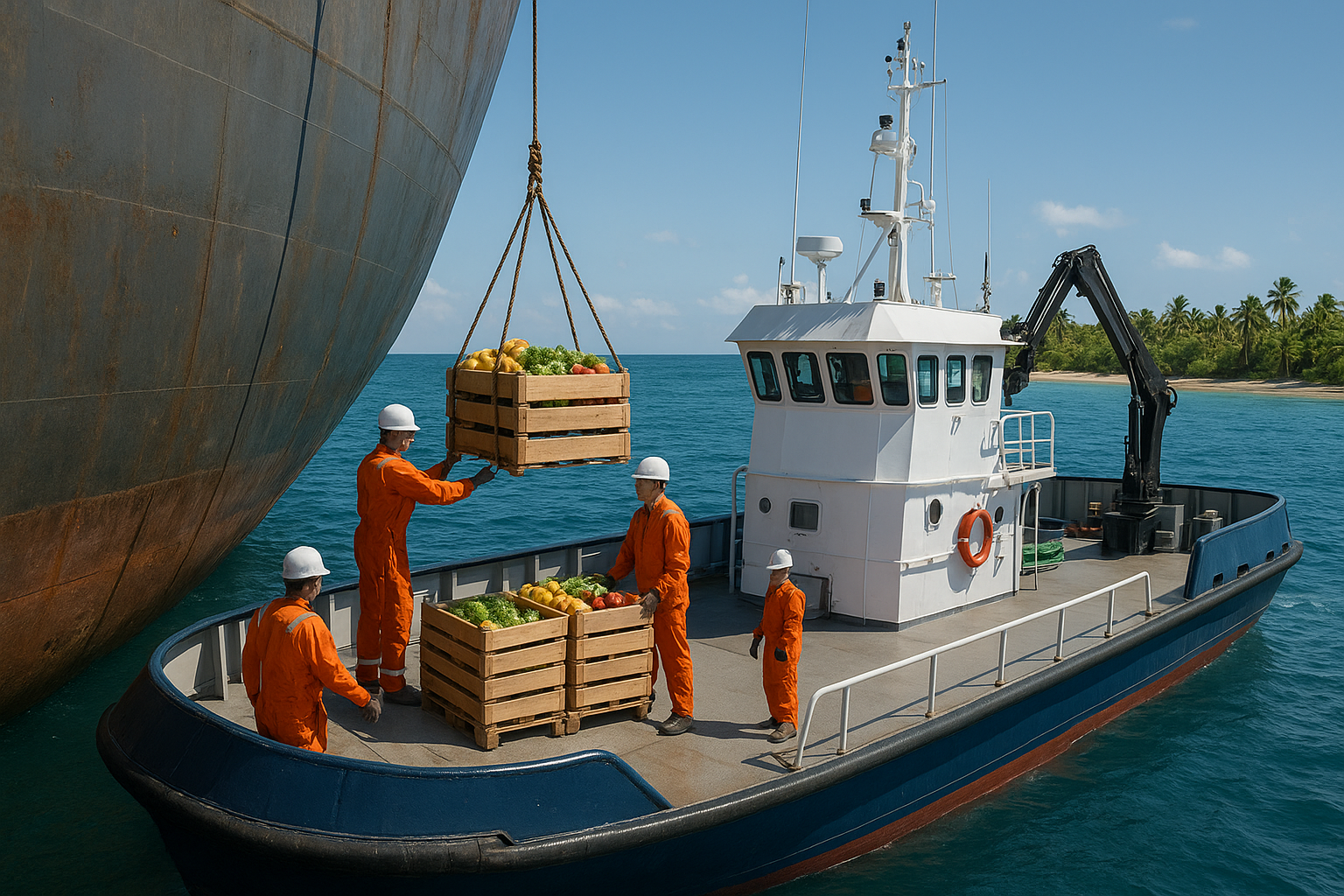 Embarcação carregando suprimentos