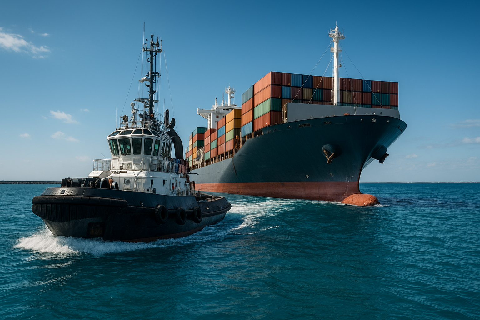 Rebocador assistindo manobras de atracação